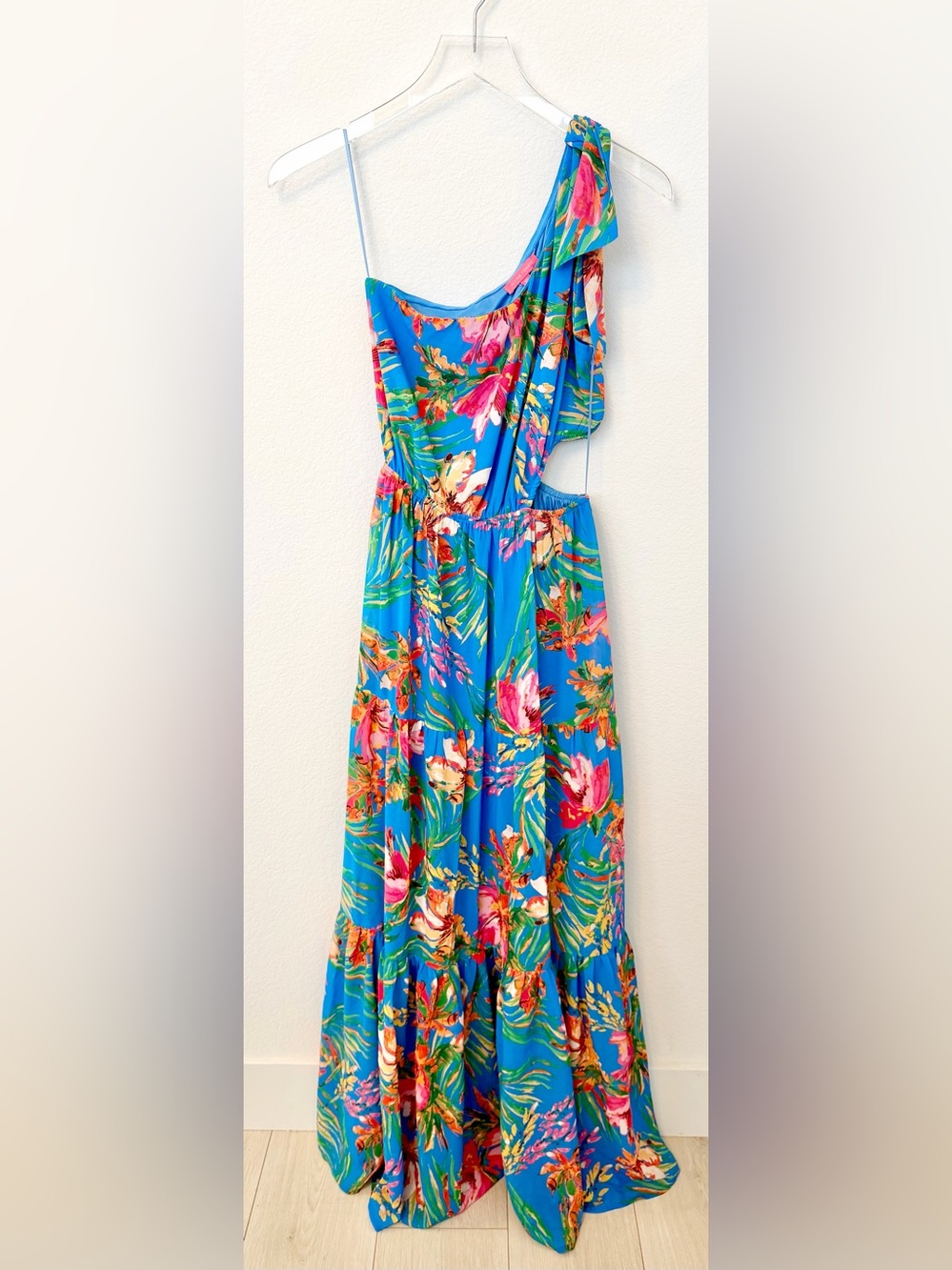 VICI Flying Tomato Blue Tropical Print One Shoulder Dress XS